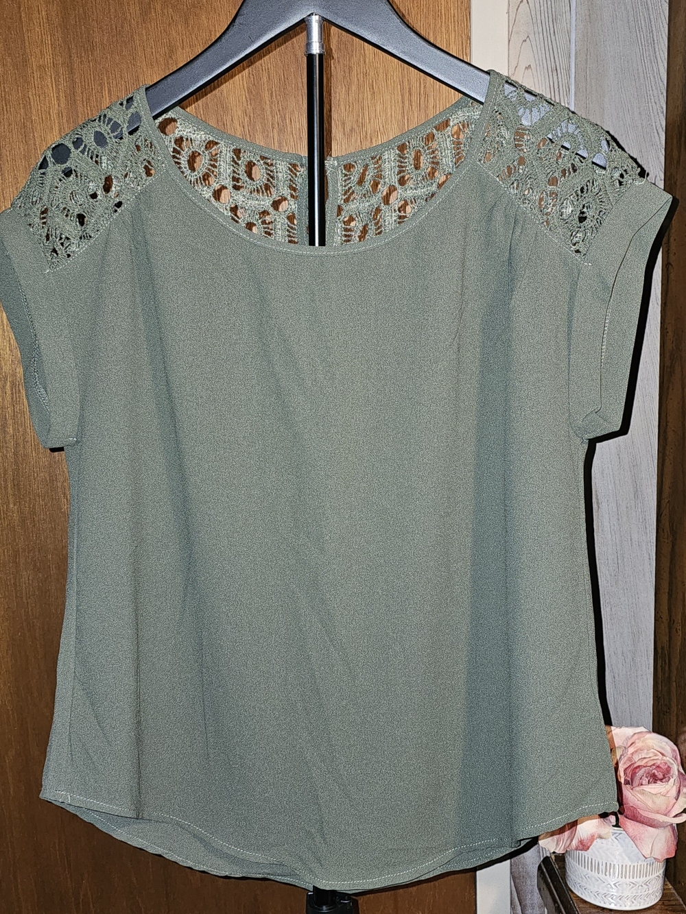Paper Crane Olive Green Crochet Shoulder Blouse